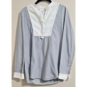 Lacoste Popover Bib Shirt Long Sleeve Classic Striped Cotton Shirt Size 36 Small